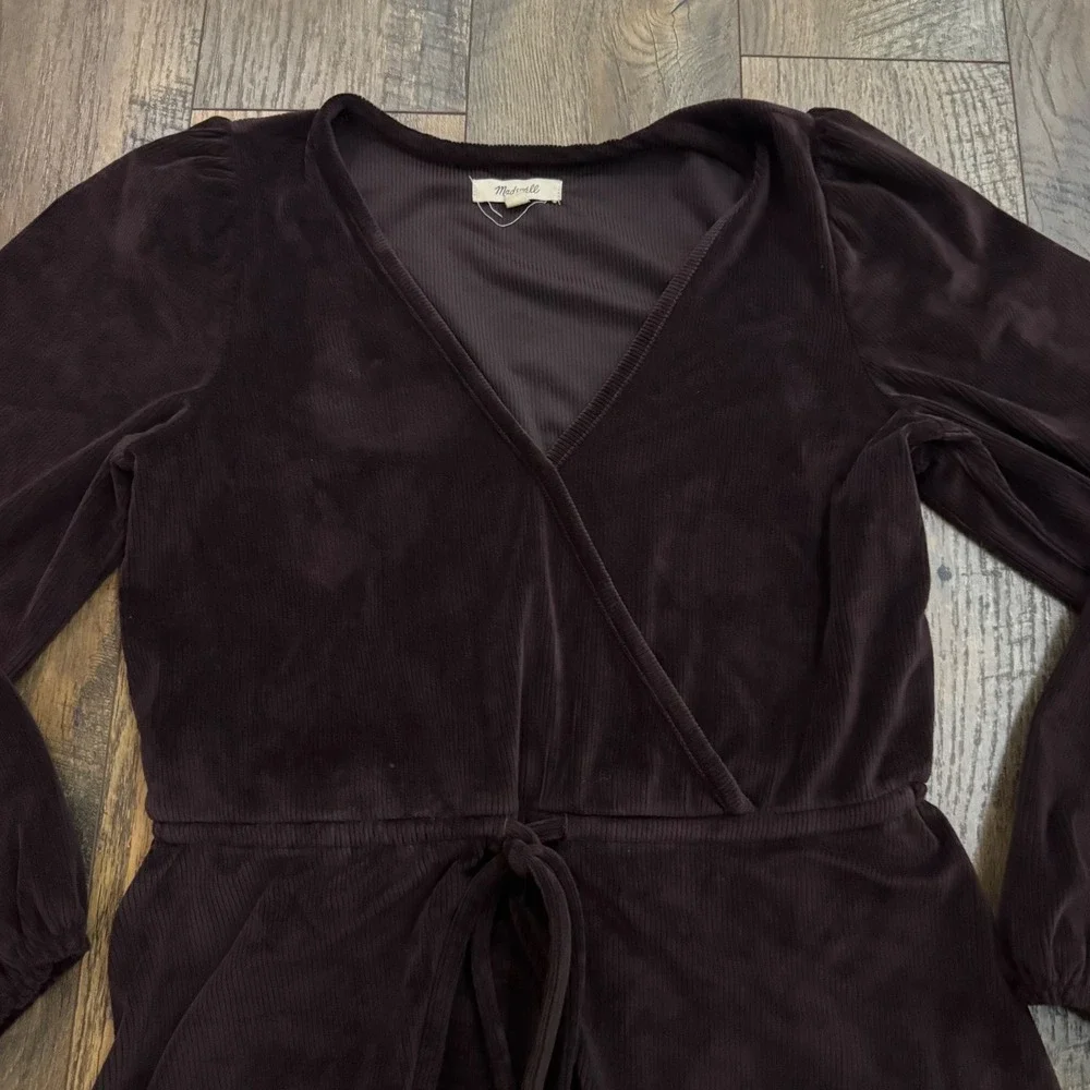Madewell Velvet Wrap Peplum Top Plum Long Balloon Sleeve Small Dark Academia